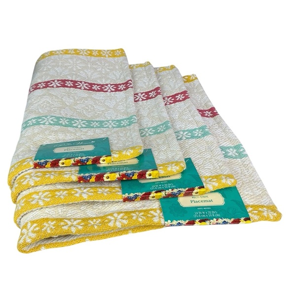 The Pioneer Woman Multi Stripe Fabric Placemats Farmhouse Rectangle 4 Piece Set - Picture 2 of 16